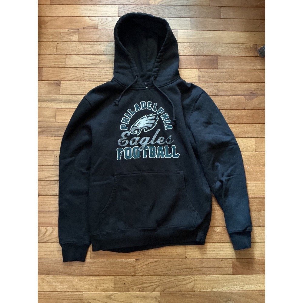 Majestic Philadelphia Eagles Football Hoodie Mens Medium Black Pullover NFL